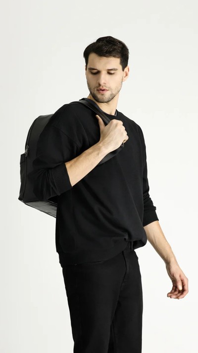 Siyah Bisiklet Yaka Oversize Pamuklu Sweatshirt