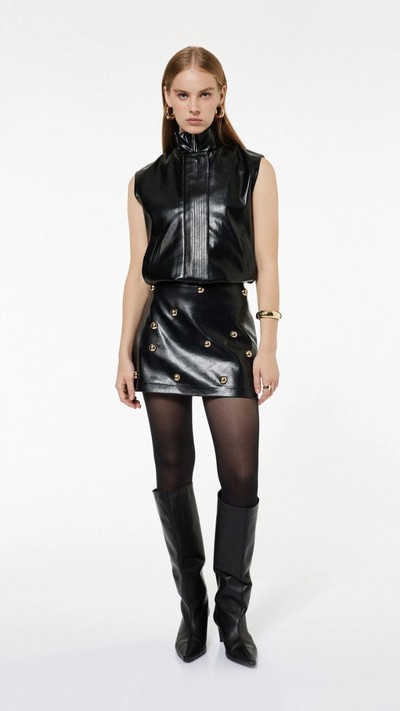 Suni Deri Troklu A Kesim Mini Etek