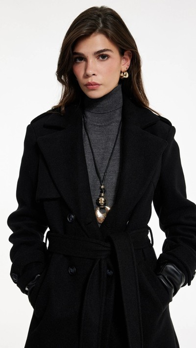 Uzun Kruvaze Kaşe Kaban