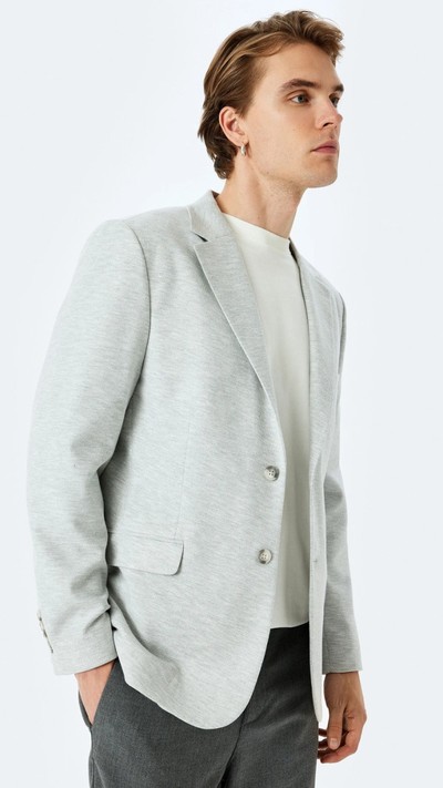 Slim Fit Pamuk Karışımlı Cep Detaylı Mono Yaka Blazer Ceket