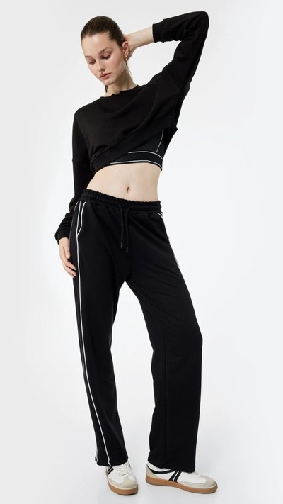 Yüksek Bel Biyeli Oversize Geniş Paça Eşofman Altı