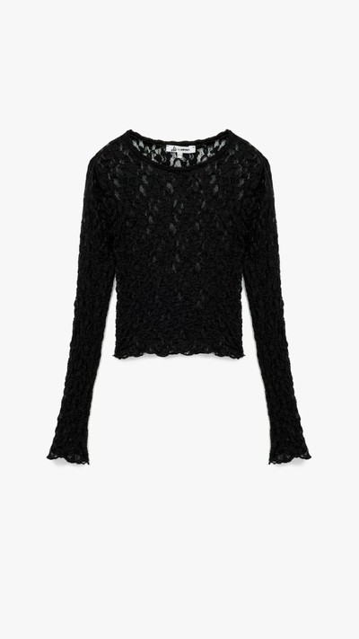 Slim Fit Uzun Kollu Bisiklet Yaka Dantel Bluz