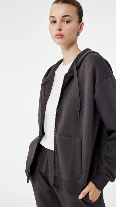 Şardonlu Kapüşonlu Cepli Oversize Sweatshirt