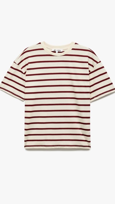 Pamuklu Kısa Kollu Bisiklet Yaka Basic Çizgili Tişört