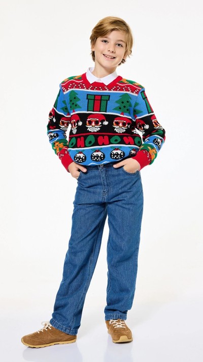 Erkek Çocuk Bisiklet Yaka Triko Yılbaşı Kazağı