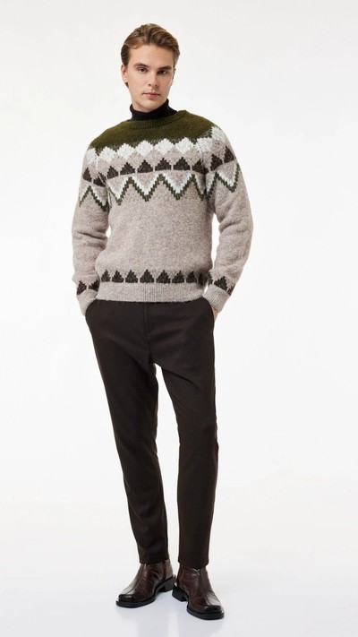 Uzun Kollu Bisiklet Yaka Desenli Triko Kazak