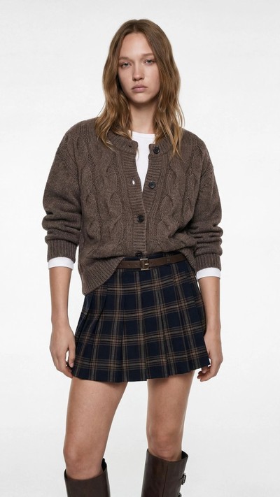 Kemer Detaylı Şortlu Ekose Mini Etek