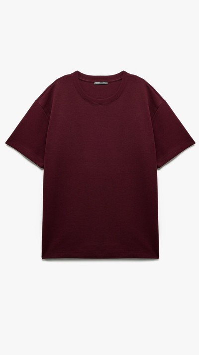 Tok Kumaş Bisiklet Yaka Basic Oversize Tişört