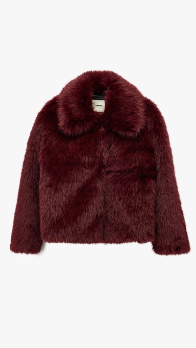 Bordo Kadın Suni Kürk Mont Uzun Kollu