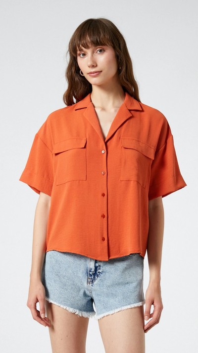 Kısa Kollu Gömlek Cep Detaylı Düğmeli 