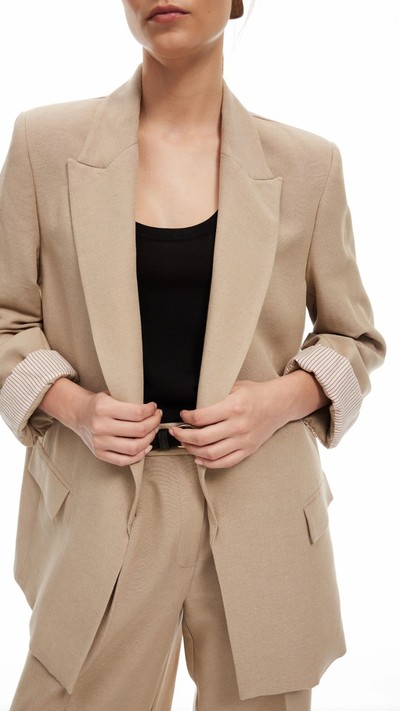 Kruvaze Viskon Keten Karışımlı Blazer Ceket