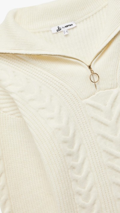 Saç Örgü Fermuarlı Yaka Triko Kazak