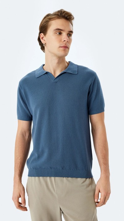 Pamuklu V Polo Yaka Kısa Kollu Triko Tişört