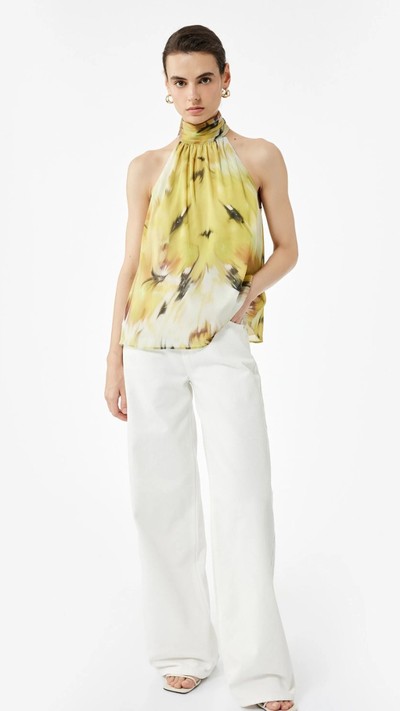 Desenli Halter Yaka Şifon Bluz