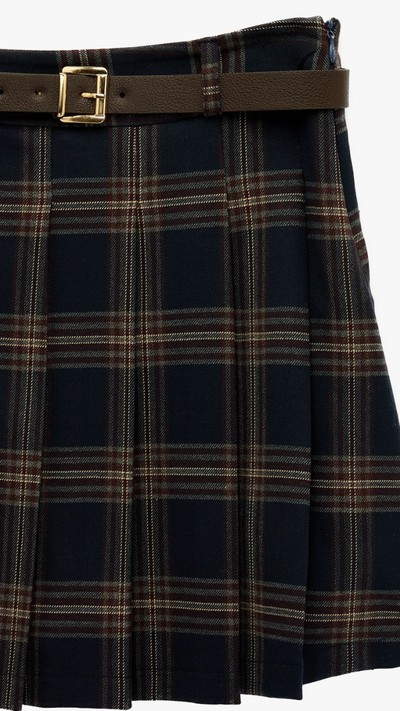 Kemer Detaylı Şortlu Ekose Mini Etek