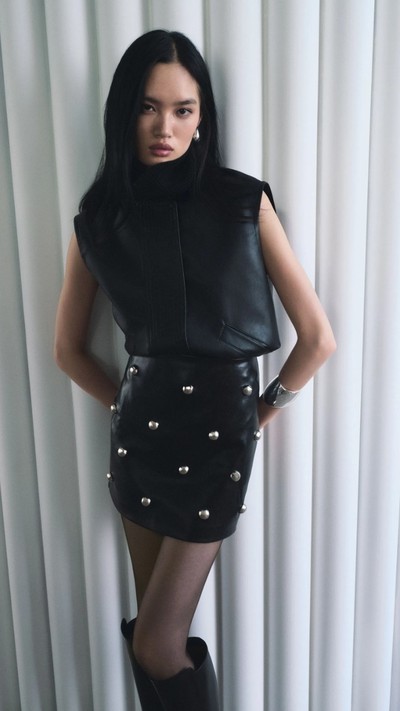 Suni Deri Troklu A Kesim Mini Etek