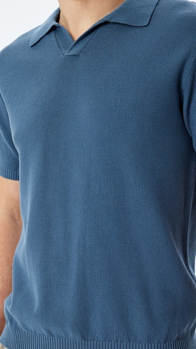 Pamuklu V Polo Yaka Kısa Kollu Triko Tişört