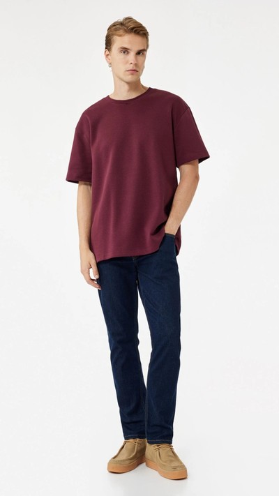 Tok Kumaş Bisiklet Yaka Basic Oversize Tişört