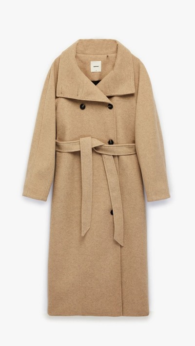 Kruvaze Dik Yaka Kemerli Uzun Kaşe Kaban