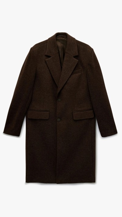 Regular Fit Cepli Mono Yaka Düğmeli Uzun Kaşe Kaban