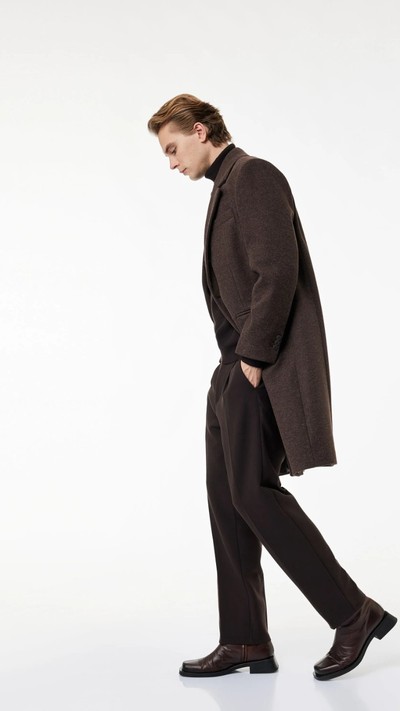 Regular Fit Cepli Mono Yaka Düğmeli Uzun Kaşe Kaban