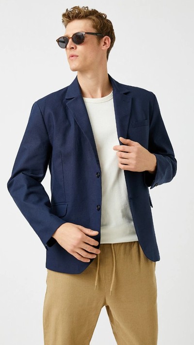 Dar Kesim Blazer Ceket Cepli Önü Düğmeli