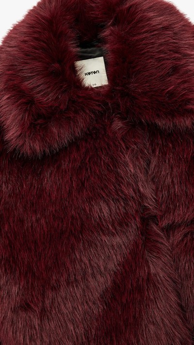 Bordo Kadın Suni Kürk Mont Uzun Kollu