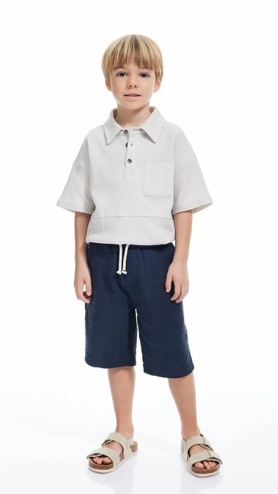Erkek Çocuk Düğme Detaylı Polo Yaka Pamuklu Tişört