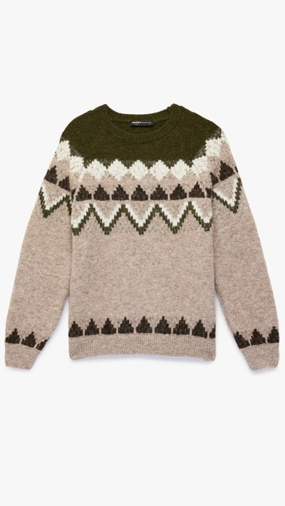 Uzun Kollu Bisiklet Yaka Desenli Triko Kazak