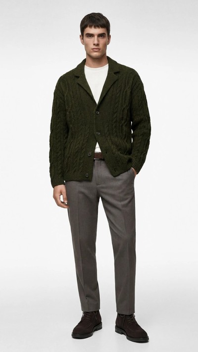 V Yaka Dokulu Düğmeli Triko Hırka