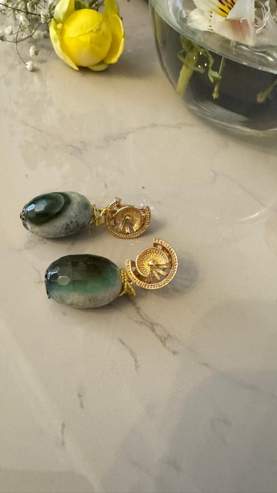 Yaşıl Aqat Daşlı Qızılı Sırğa