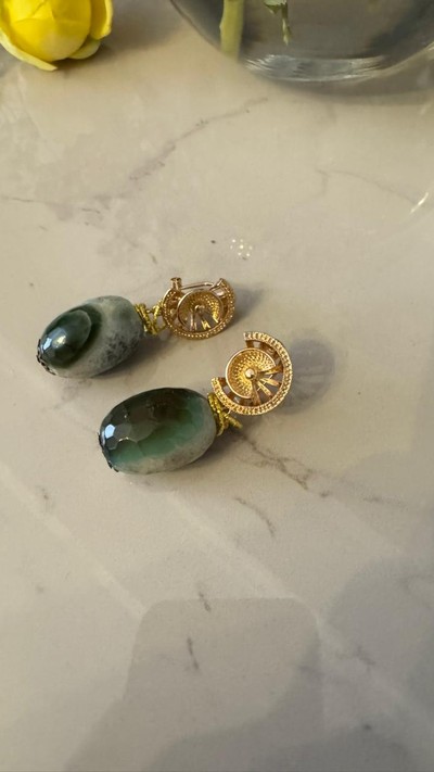 Yaşıl Aqat Daşlı Qızılı Sırğa