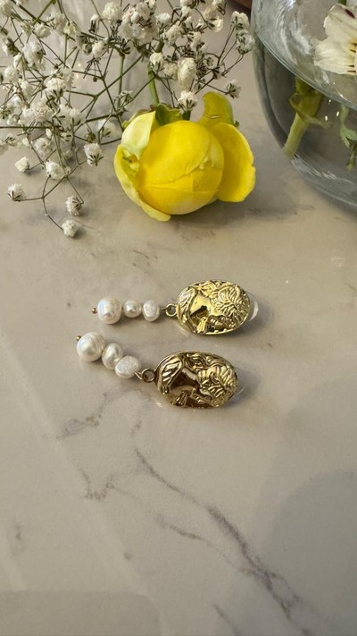 Naxışlı Qızıl Tonlu Mirvarili Sırğa