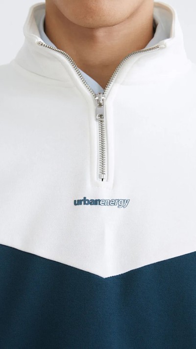 Funnel Neck Color Block Men's Thick Sweatshirt