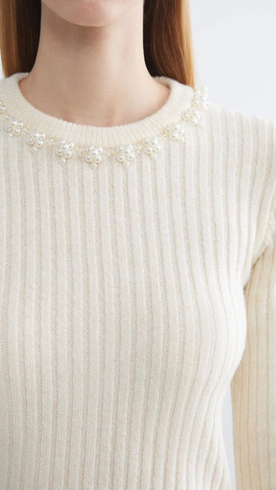Crew Neck Beaded Embellished Women's Knitwear Sweater
