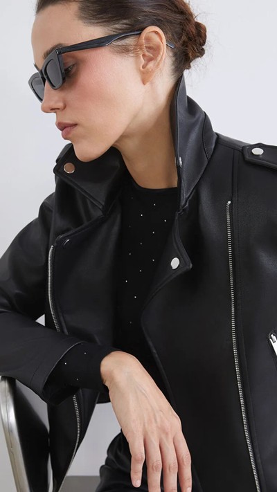 Biker Neck Women's Faux Leather Jacket