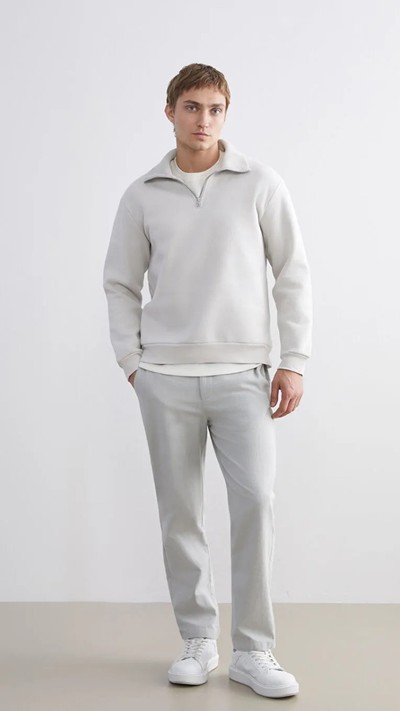 Man Beige Sweatshirt