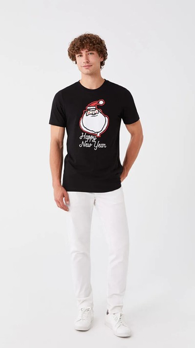 Crew Neck Short Sleeve New Year Themed Jersey Men's T-shirt