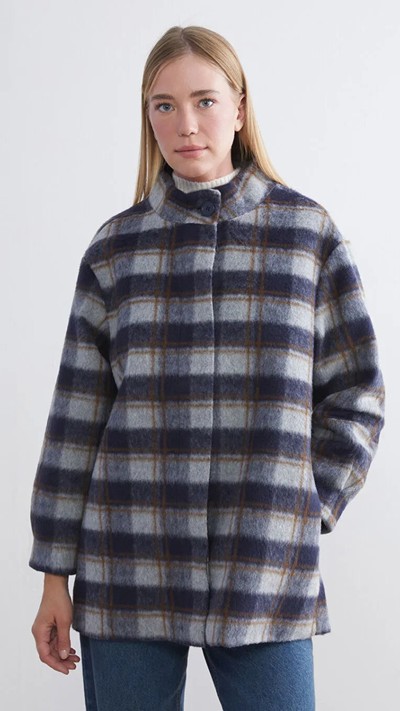 Stand-up Collar Plaid Women's Cachet Shirt Jacket