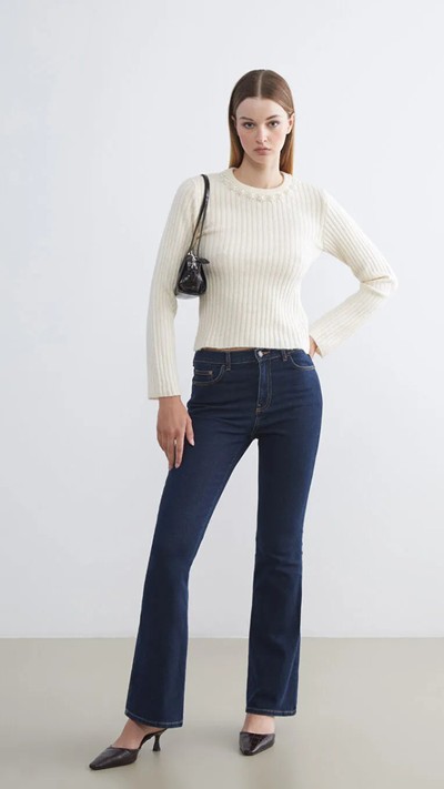 Crew Neck Beaded Embellished Women's Knitwear Sweater