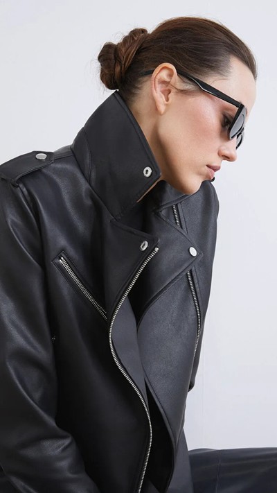Biker Neck Women's Faux Leather Jacket