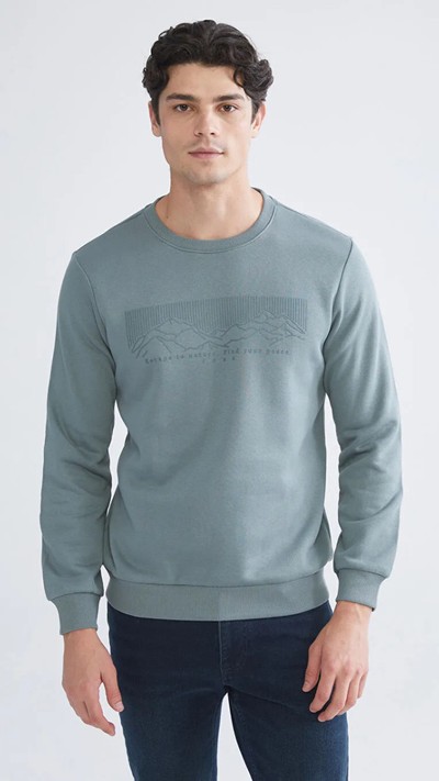 Crew Neck Printed Men's Thick Sweatshirt