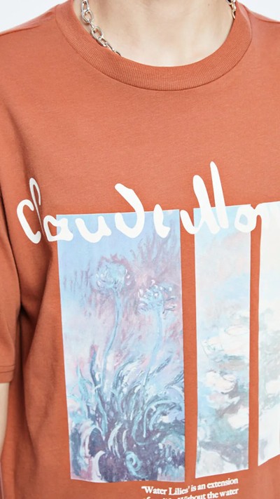 Crew Neck Claude Monet Printed Teenage Boys' T-shirt