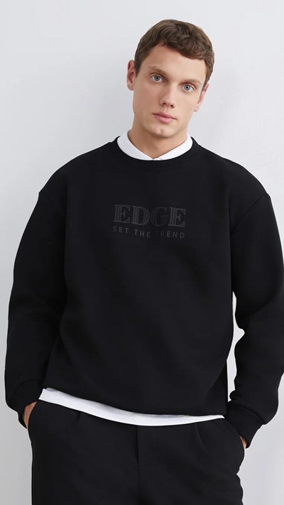 Crew Neck Printed Men's Thick Sweatshirt