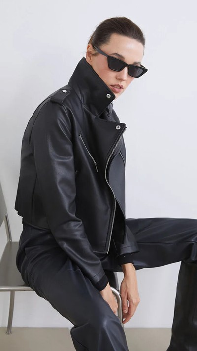 Biker Neck Women's Faux Leather Jacket