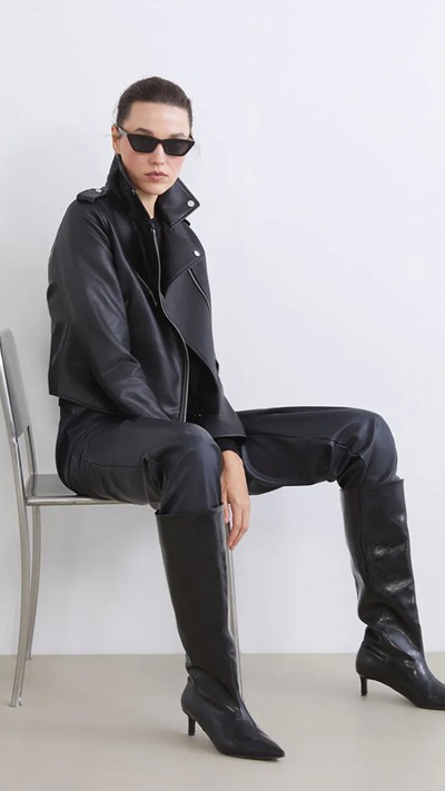 Biker Neck Women's Faux Leather Jacket