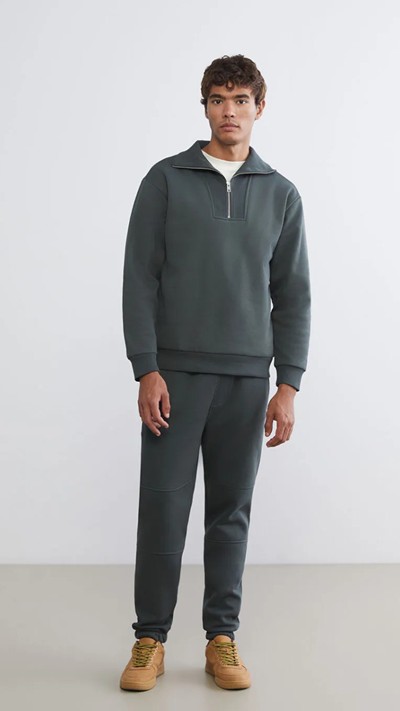 Zippered Funnel Neck Men's Thick Sweatshirt