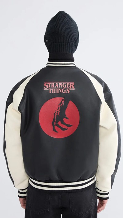  Loose Fit Stranger Things Printed Men's Faux Leather Jacket