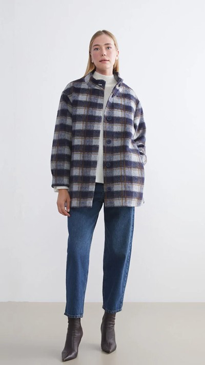 Stand-up Collar Plaid Women's Cachet Shirt Jacket