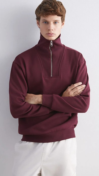 Zippered Funnel Neck Men's Thick Sweatshirt